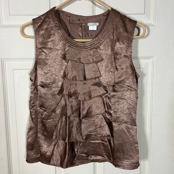 Anthropologie Tops - Anthropologie Odille Metallic Brown Ruffle Blouse